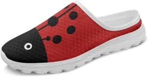 Forchrinse Womens Ladybug Mules Slip On Backless Walking Shoes Mesh Clog Shoes Breathable Slipper for Home Work Gym