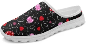 Forchrinse Womens Ladybug Mules Slip On Backless Walking Shoes Mesh Clog Shoes Breathable Slipper for Home Work Gym