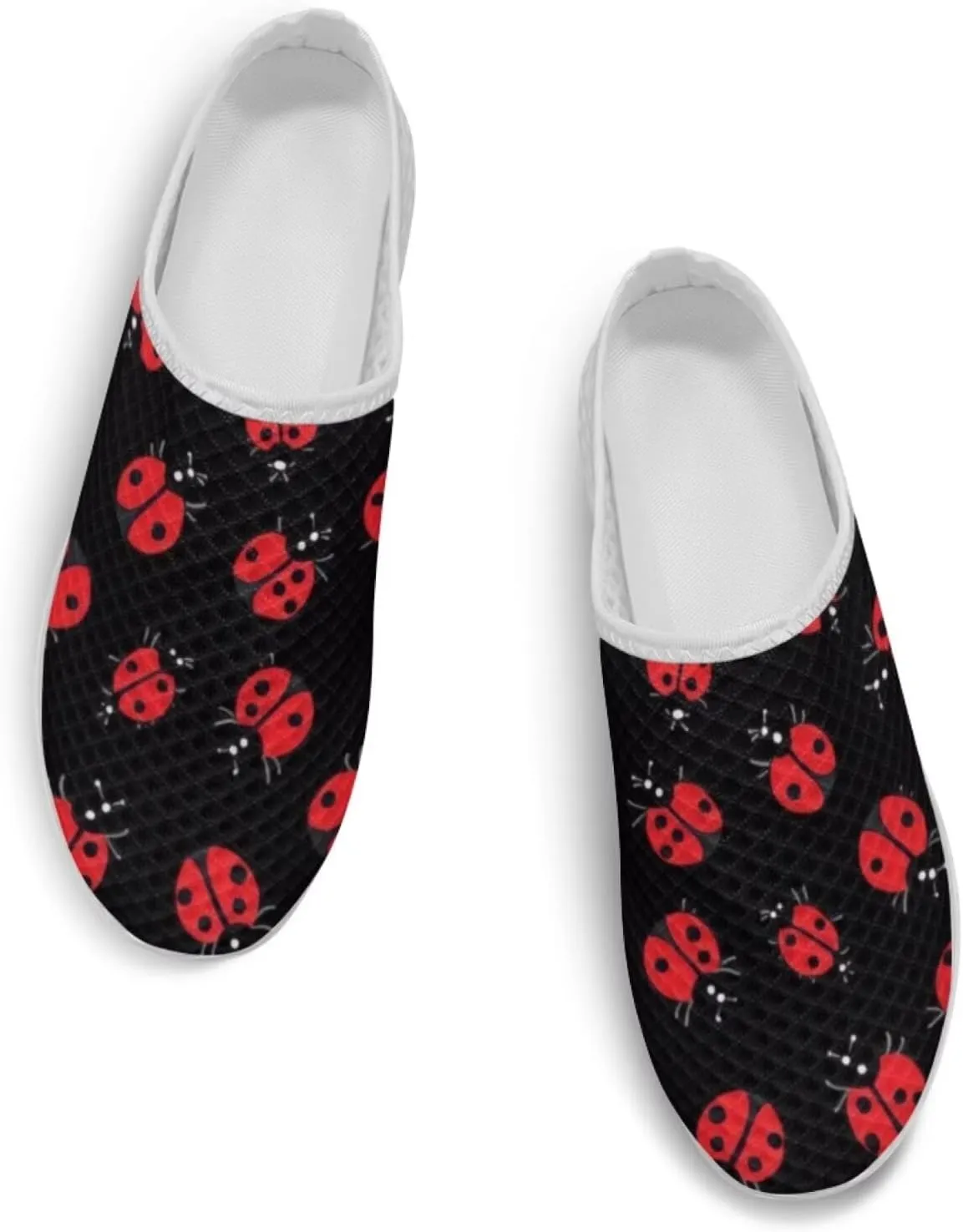 Forchrinse Womens Ladybug Mules Slip On Backless Walking Shoes Mesh Clog Shoes Breathable Slipper for Home Work Gym