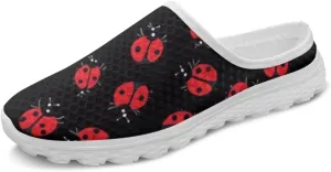 Forchrinse Womens Ladybug Mules Slip On Backless Walking Shoes Mesh Clog Shoes Breathable Slipper for Home Work Gym
