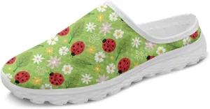 Forchrinse Womens Ladybug Mules Slip On Backless Walking Shoes Mesh Clog Shoes Breathable Slipper for Home Work Gym
