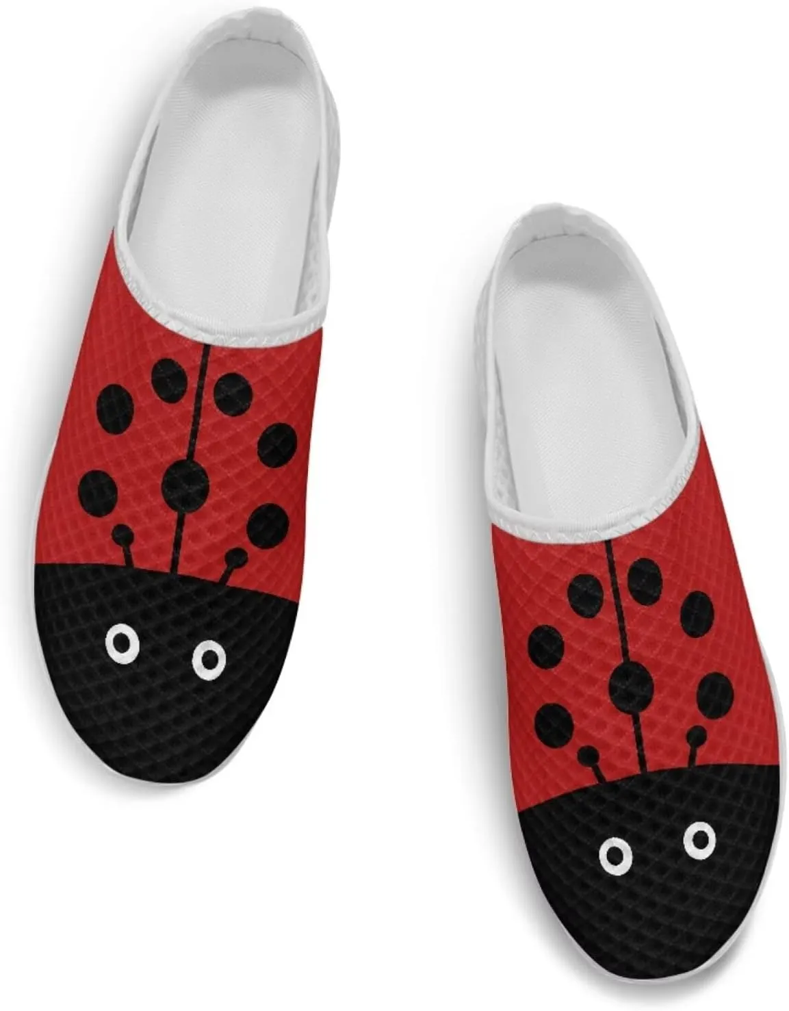 Forchrinse Womens Ladybug Mules Slip On Backless Walking Shoes Mesh Clog Shoes Breathable Slipper for Home Work Gym