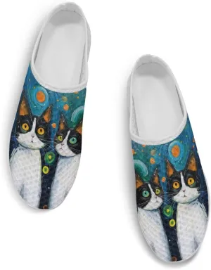 Forchrinse Women's Mules & Clogs Cat Print Mesh Walking Shoes Comfortable Slip on Nurse Work Slippers
