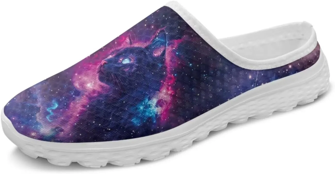 Forchrinse Women's Mules & Clogs Cat Print Mesh Walking Shoes Comfortable Slip on Nurse Work Slippers