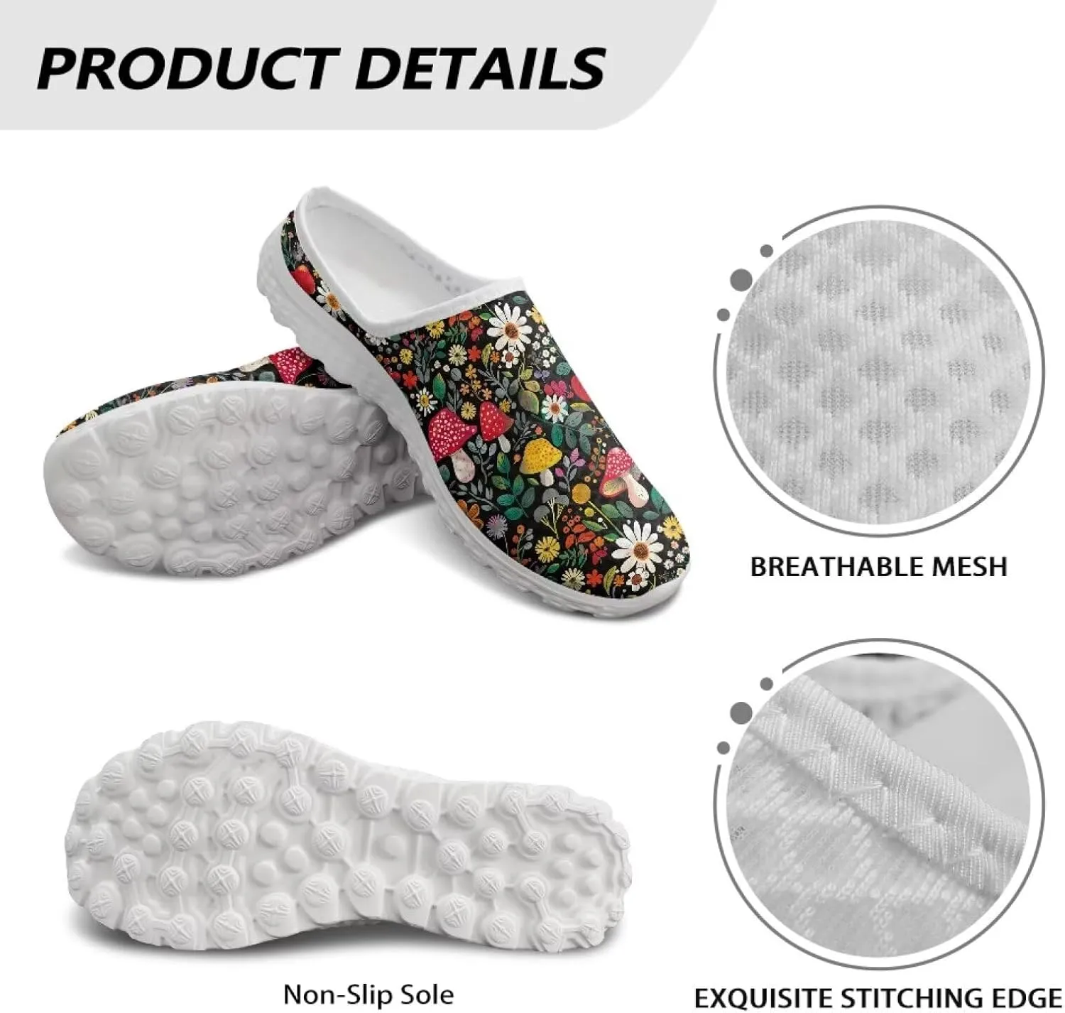 Forchrinse Womens Mules Slip On Walking Clog Breathable Mesh Nursing Shoes Lightweight Garden Clogs