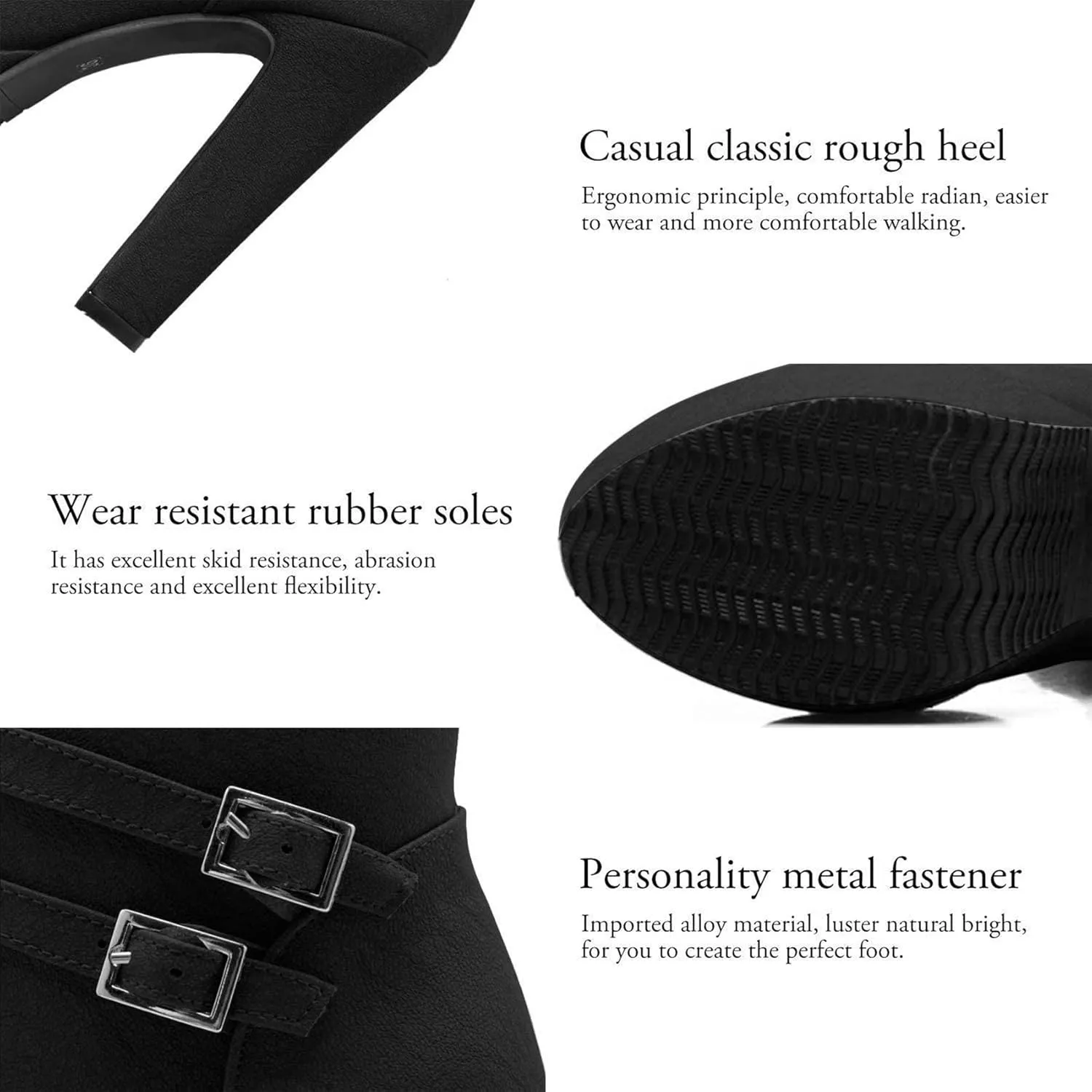 ForeMode Women's Goth Leather Block Heel Ankle Boots Fashion Studded Ankle Strap Trim Punk Boots