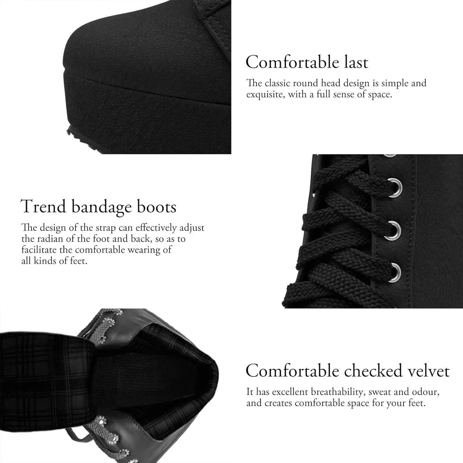 ForeMode Women's Goth Leather Block Heel Ankle Boots Fashion Studded Ankle Strap Trim Punk Boots