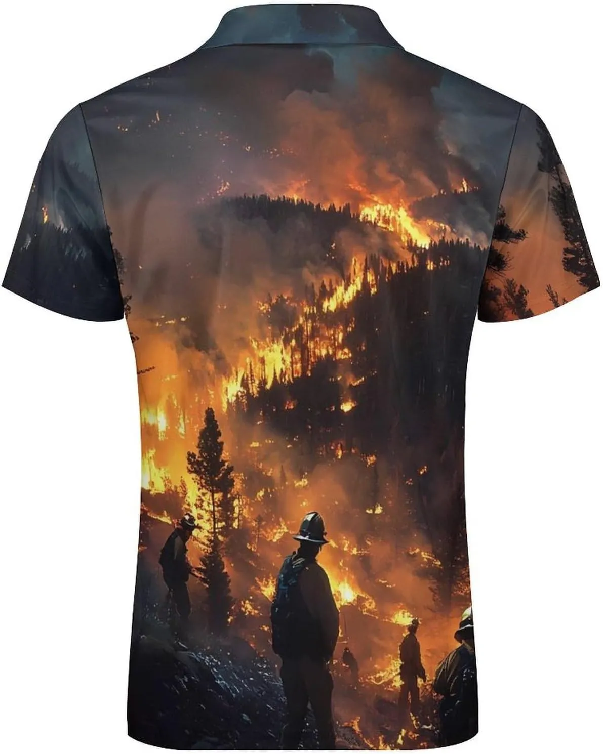 Forest Firefighters Landscape Short Sleeve Polo Shirt Slim Fit Tops Casual Workout Golf T Shirt Zippered Tees for Men