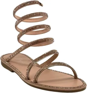 Forever Link Women Rhinestone Wrap-around Flat Sandals