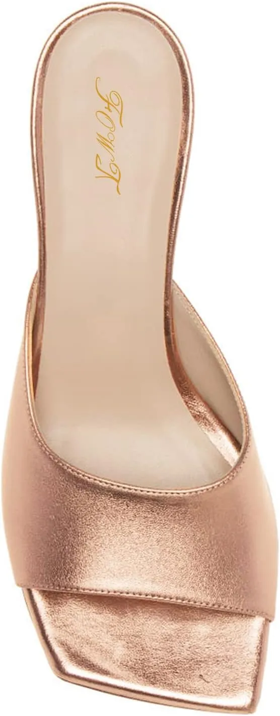 FOWT Summer Classic Square Open Toe Slip on Pumps Black Heeled Mules for Women Chic Flared Kitten Heel Slides Slippers Comfort Daily Dress Walking Shoes, US Size 4-16 M