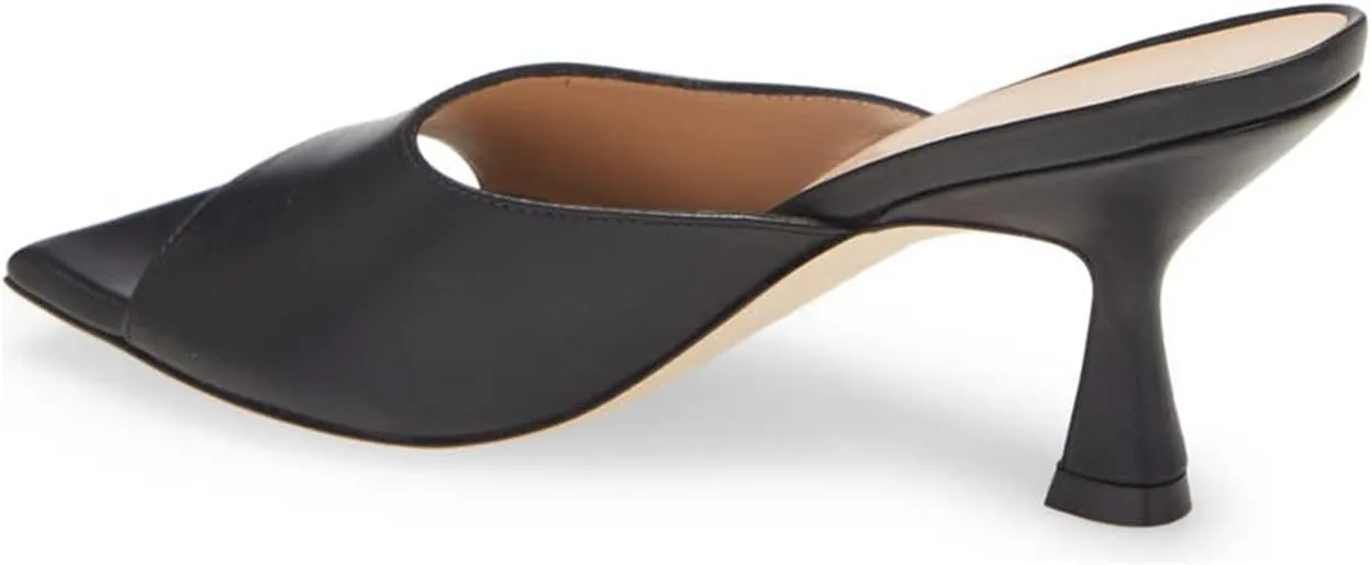 FOWT Summer Classic Square Open Toe Slip on Pumps Black Heeled Mules for Women Chic Flared Kitten Heel Slides Slippers Comfort Daily Dress Walking Shoes, US Size 4-16 M