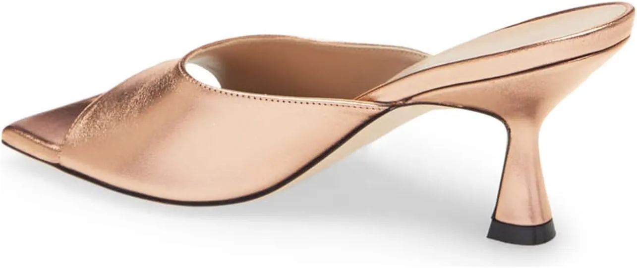 FOWT Summer Classic Square Open Toe Slip on Pumps Black Heeled Mules for Women Chic Flared Kitten Heel Slides Slippers Comfort Daily Dress Walking Shoes, US Size 4-16 M