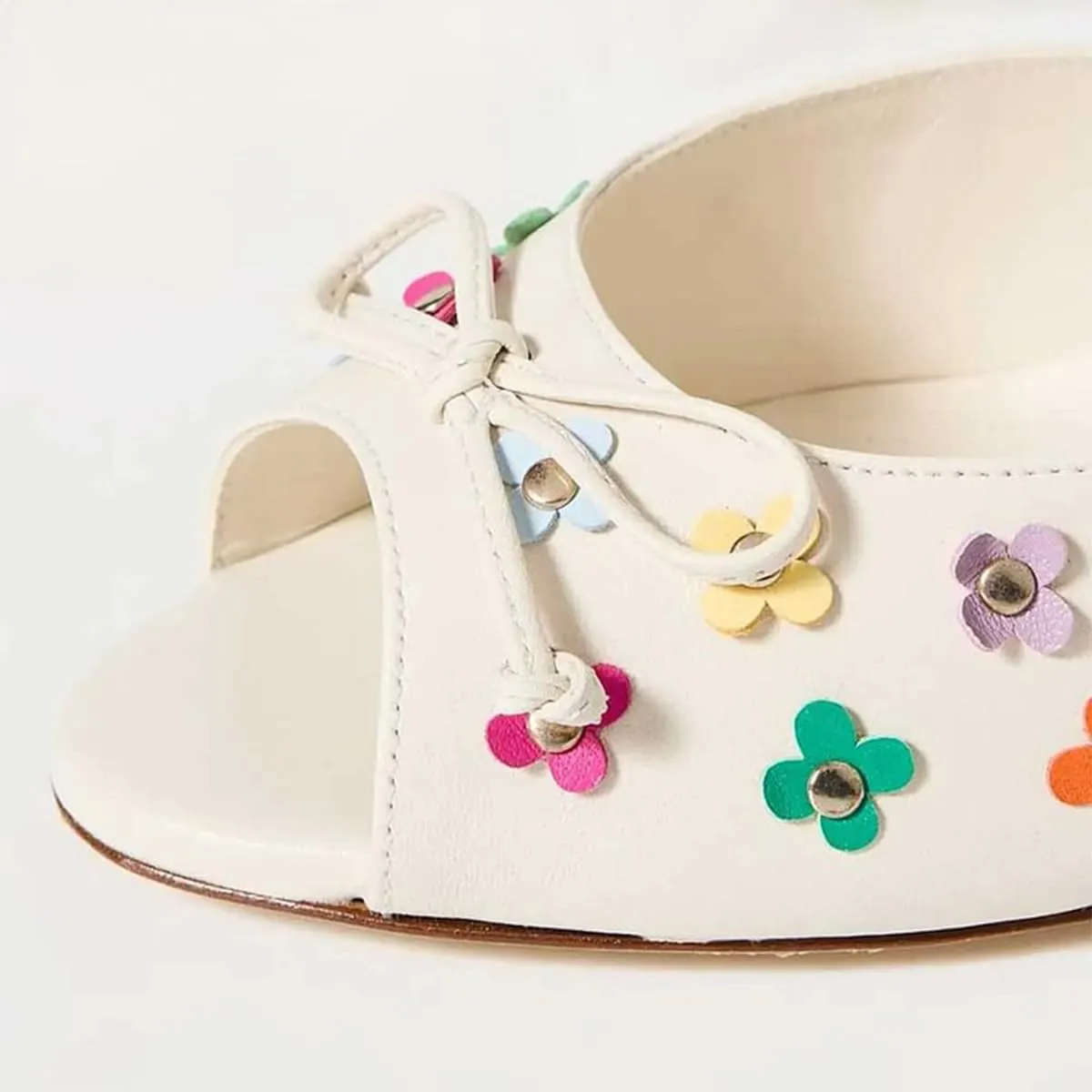 FOWT Women Peep Toe Bow Mules Slip on Kitten Mid Heel Slippers Flower Studs Fashion Sandal Shoes Size 4-16 US