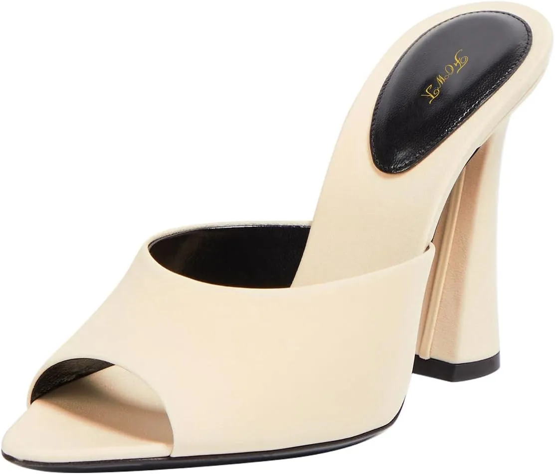FOWT Women Pointed Peep Toe Mules Block High Heel Slippers Slip on Dressy Party Dance Shoes Size 4-16 US