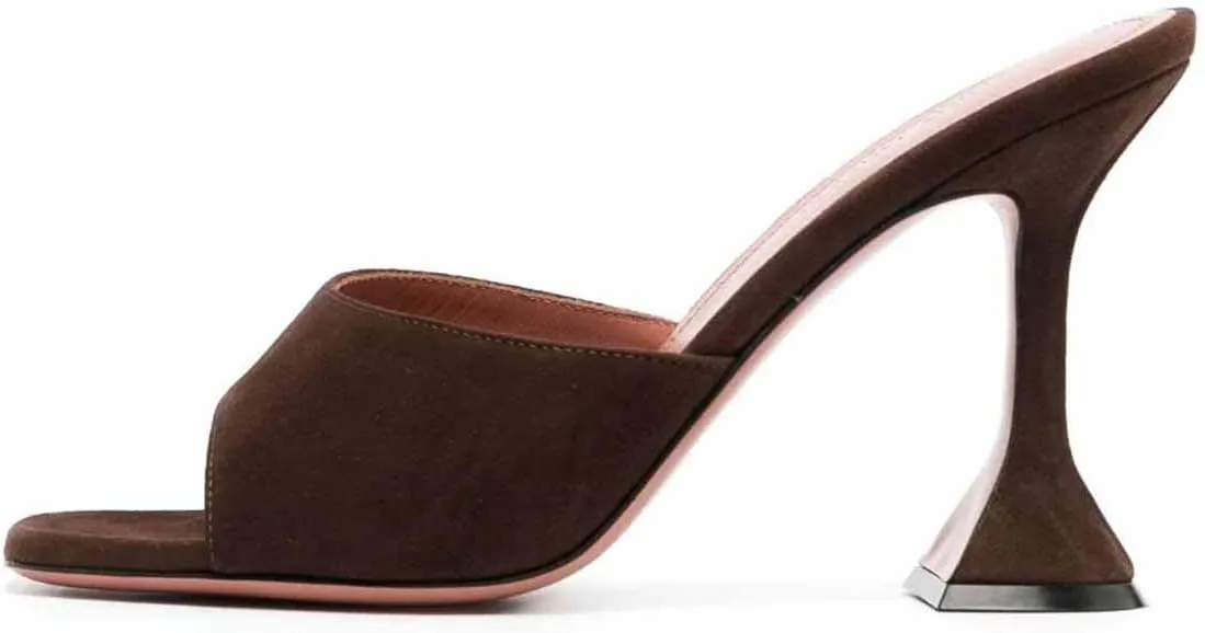 FOWT Women Stylish Peep Toe High Heel Mules Slip on Ladies Party Prom Dance Slide Sandals Size 4-16 US