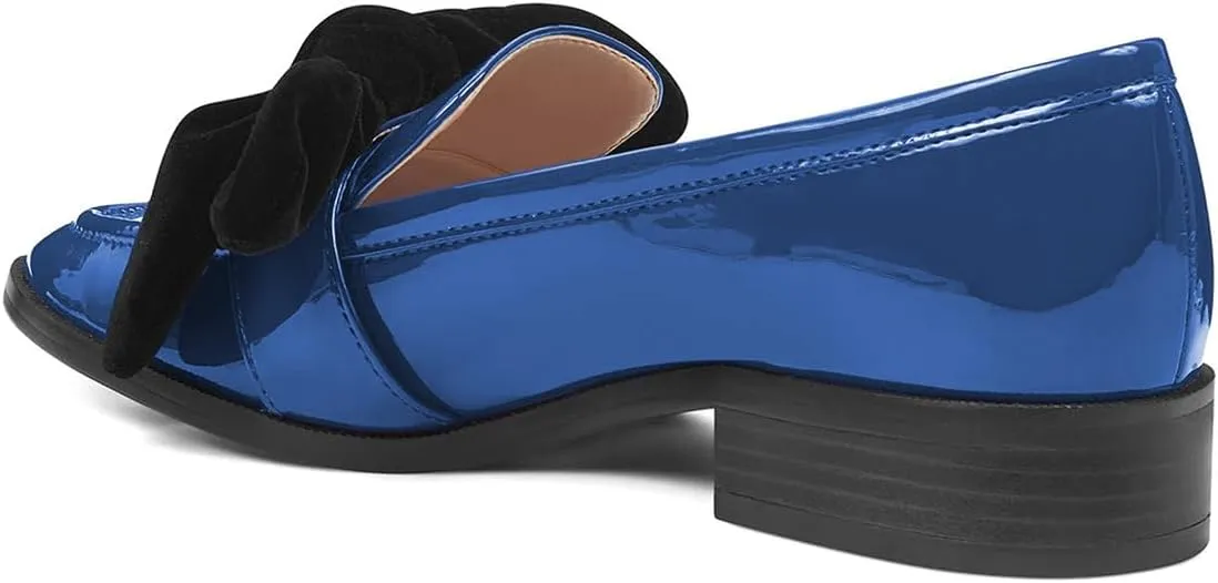 FOWT Women Trendy Bowknots Slip On Flats Loafers Comfort Low Block Heel Pointed Toe Pumps Formal Casual Dressy Shoes Size 4-15 M US