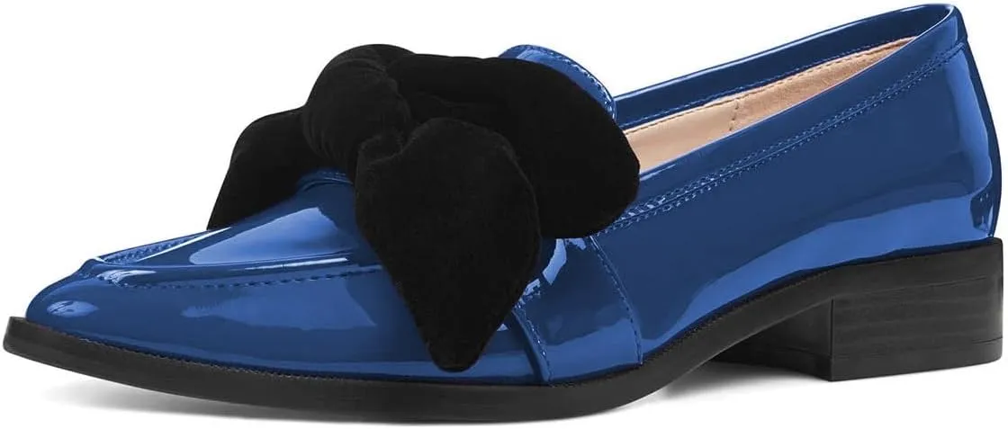 FOWT Women Trendy Bowknots Slip On Flats Loafers Comfort Low Block Heel Pointed Toe Pumps Formal Casual Dressy Shoes Size 4-15 M US