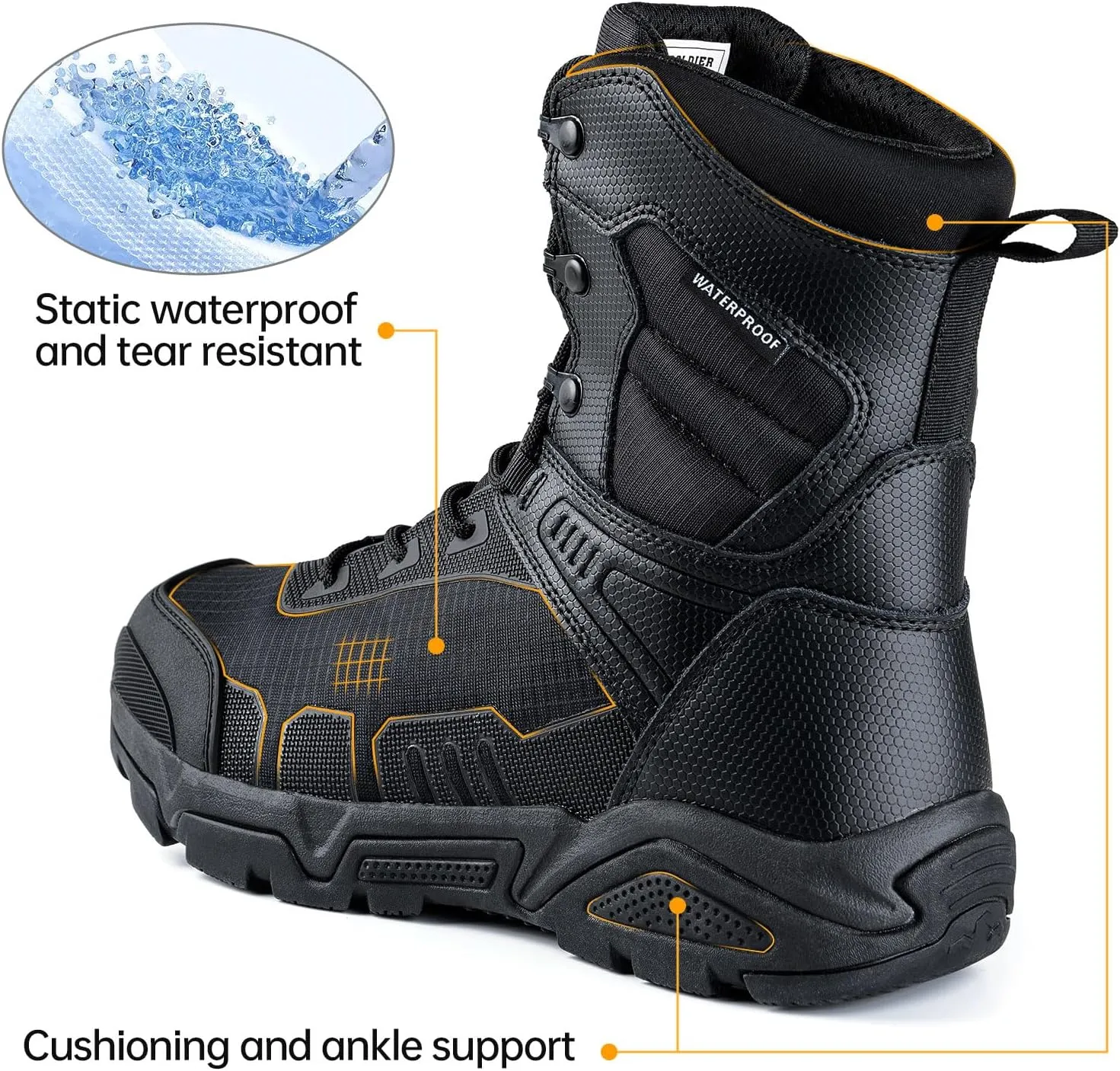 FREE SOLDIER Men's Military Tactical Boots Waterproof Hiking Work Boots Durable Combat Boots