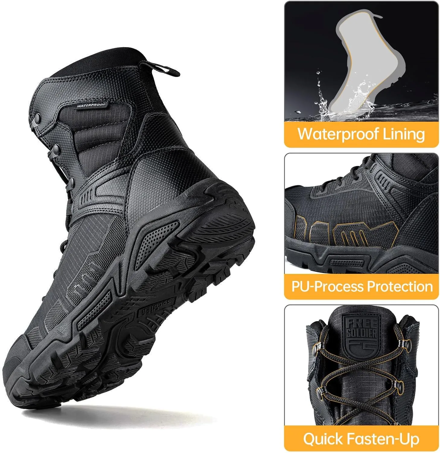 FREE SOLDIER Men's Military Tactical Boots Waterproof Hiking Work Boots Durable Combat Boots