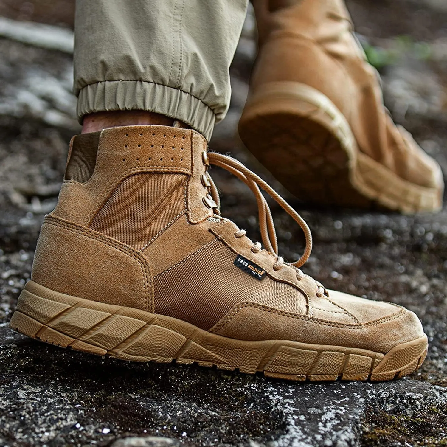 FREE SOLDIER Waterproof Hiking Work Boots Men's Tactical Boots 6 Inches Lightweight Military Boots Breathable Desert Boots
