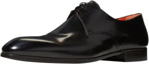 FSJ Men's Classic Shiny Leather Lace-Up Oxfords Modern Almond Toe Stacked Heel Formal Derby Business Dress Shoes Size 4-16 US