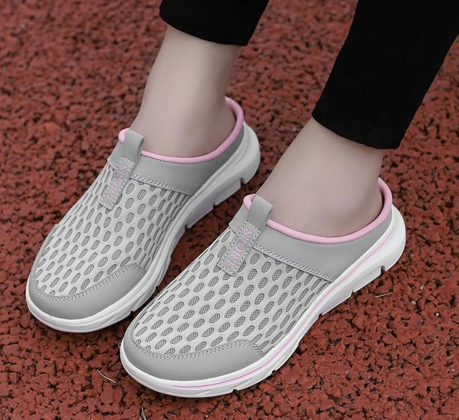 FUNCOS Women's Breathable Mesh Mules Slip-On Summer Shoes for Home Travel Slip-Resistant Sole Comfortable Walking Open Back