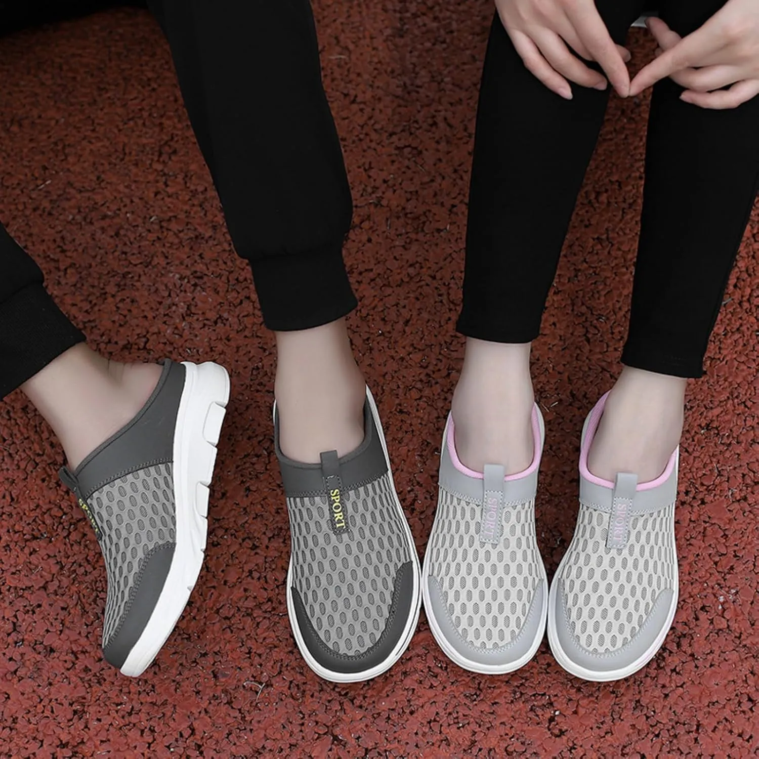 FUNCOS Women's Breathable Mesh Mules Slip-On Summer Shoes for Home Travel Slip-Resistant Sole Comfortable Walking Open Back