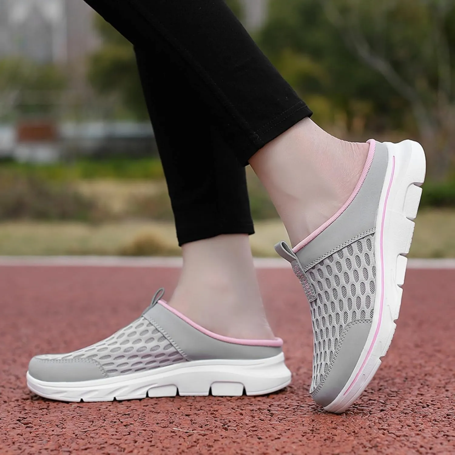 FUNCOS Women's Breathable Mesh Mules Slip-On Summer Shoes for Home Travel Slip-Resistant Sole Comfortable Walking Open Back