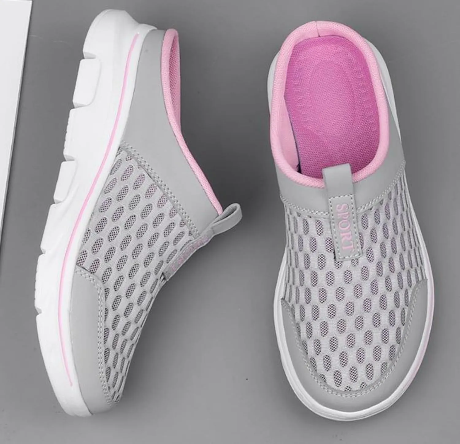 FUNCOS Women's Breathable Mesh Mules Slip-On Summer Shoes for Home Travel Slip-Resistant Sole Comfortable Walking Open Back