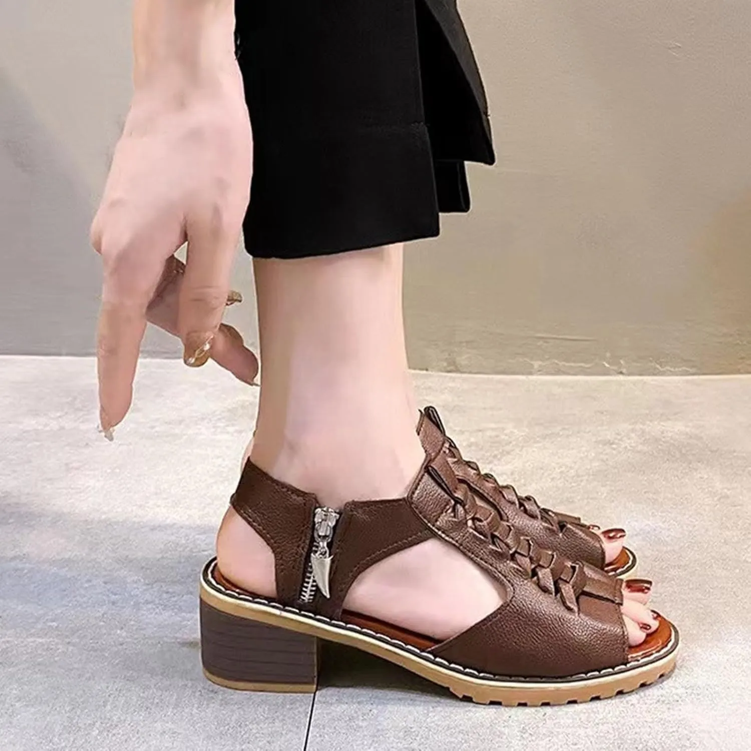 Funfany Womens Orthotic Sandals, Refreshing and Comfortable, Summer Side Zipper Thick Sole Wedge Shoes