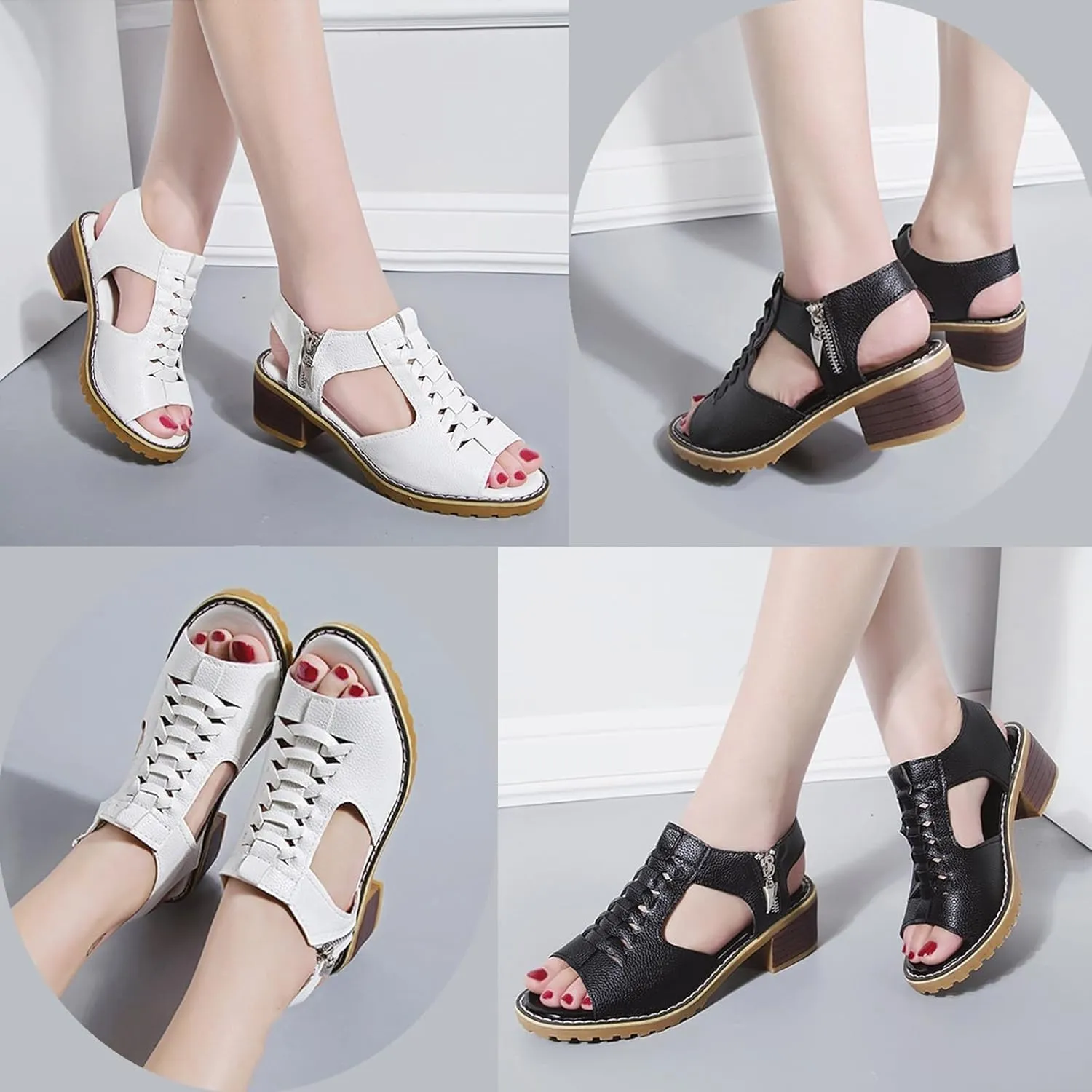 Funfany Womens Orthotic Sandals, Refreshing and Comfortable, Summer Side Zipper Thick Sole Wedge Shoes