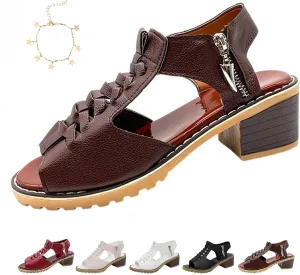 Funfany Womens Orthotic Sandals, Refreshing and Comfortable, Summer Side Zipper Thick Sole Wedge Shoes