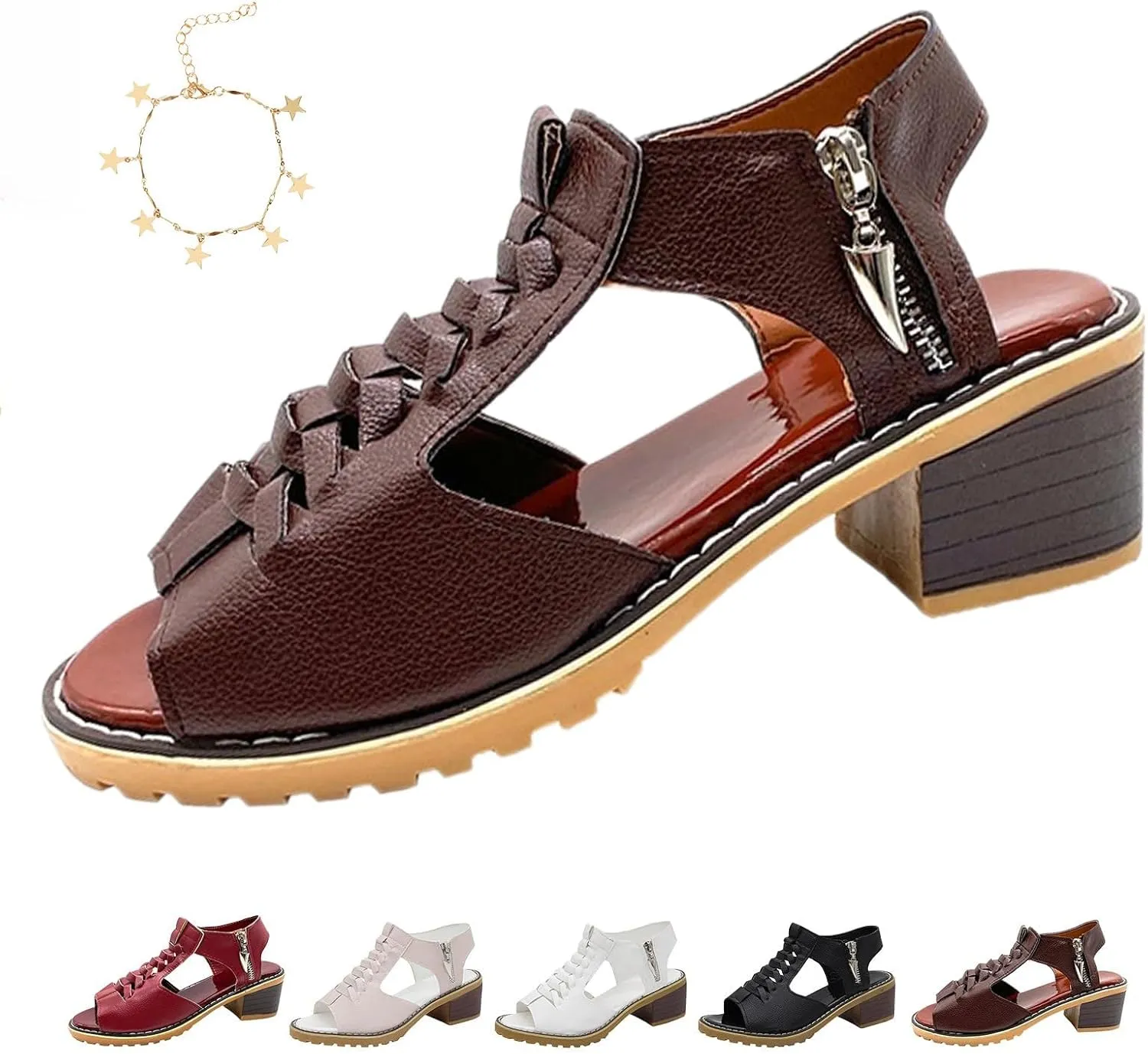 Funfany Womens Orthotic Sandals, Refreshing and Comfortable, Summer Side Zipper Thick Sole Wedge Shoes