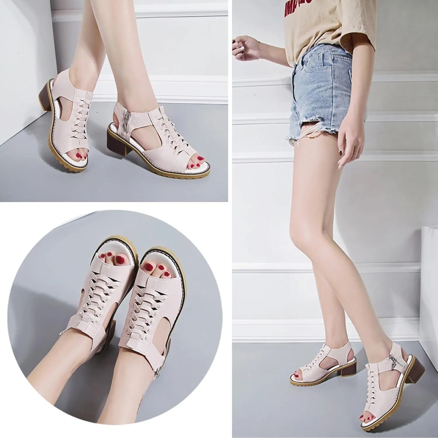 Funfany Womens Orthotic Sandals, Refreshing and Comfortable, Summer Side Zipper Thick Sole Wedge Shoes