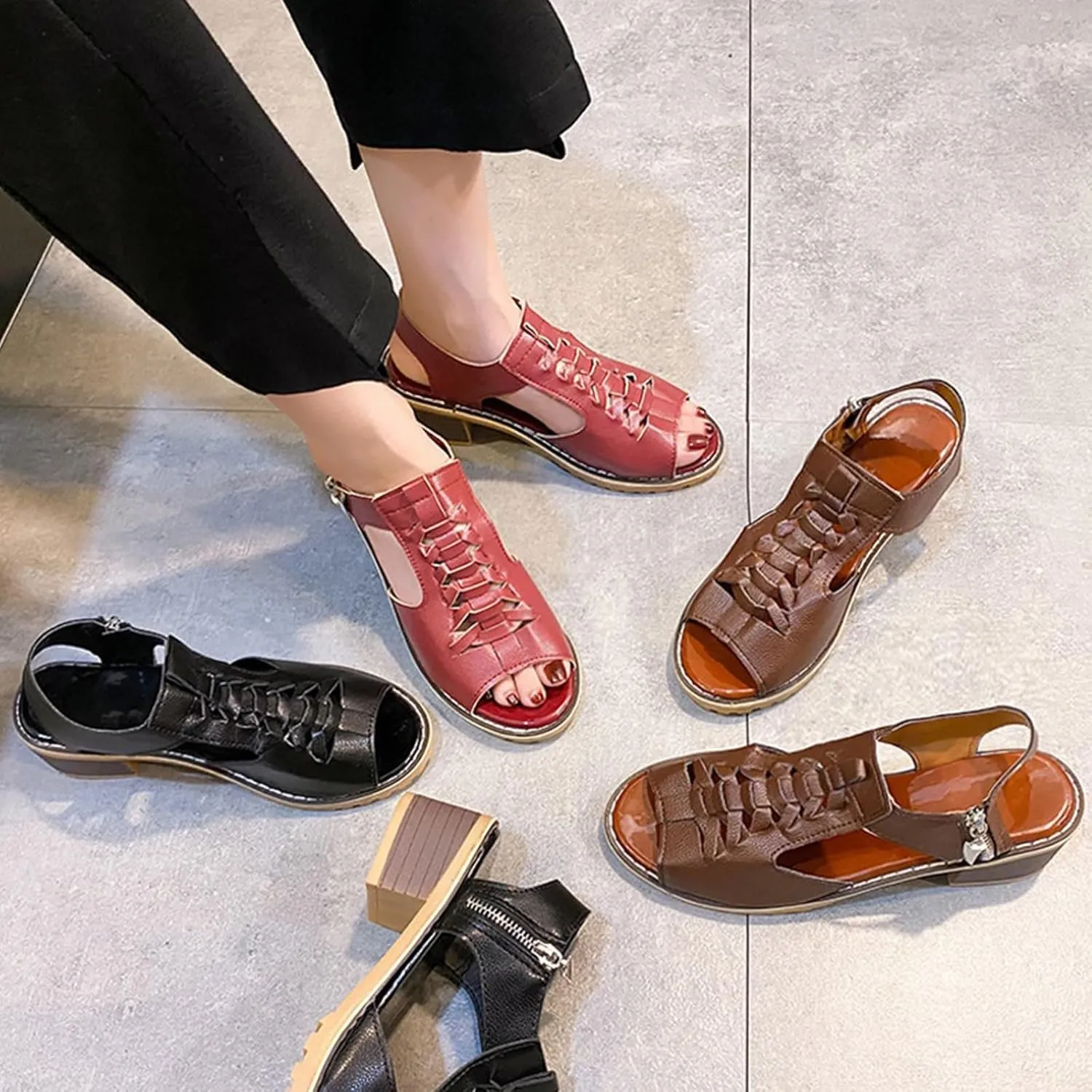 Funfany Womens Orthotic Sandals, Refreshing and Comfortable, Summer Side Zipper Thick Sole Wedge Shoes