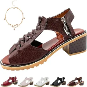 Funfany Women's Orthotic Sandals,Peep Toe Cutout Zipper Chunky Heeled Sandals,Ultra-Comfy Summer Shoes