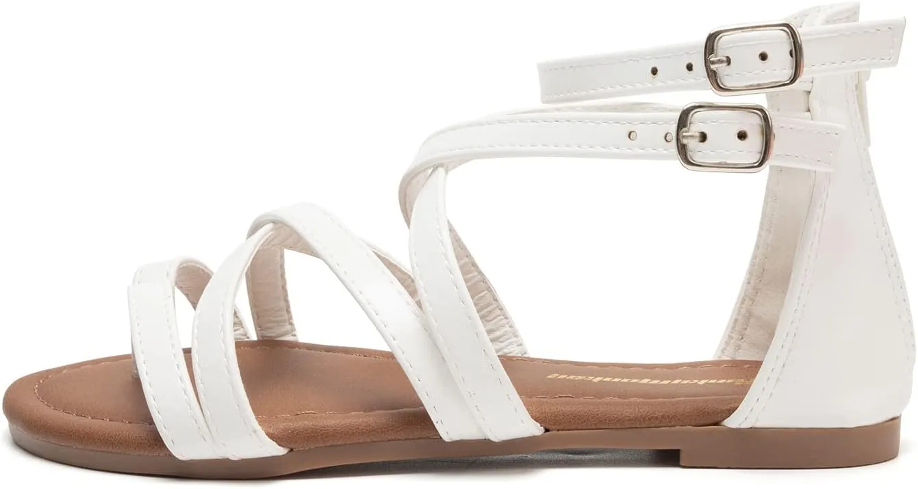 FUNKYMONKEY Girls Gladiator Strap Sandals Flat Fisherman Thong Cross Strappy Sandals