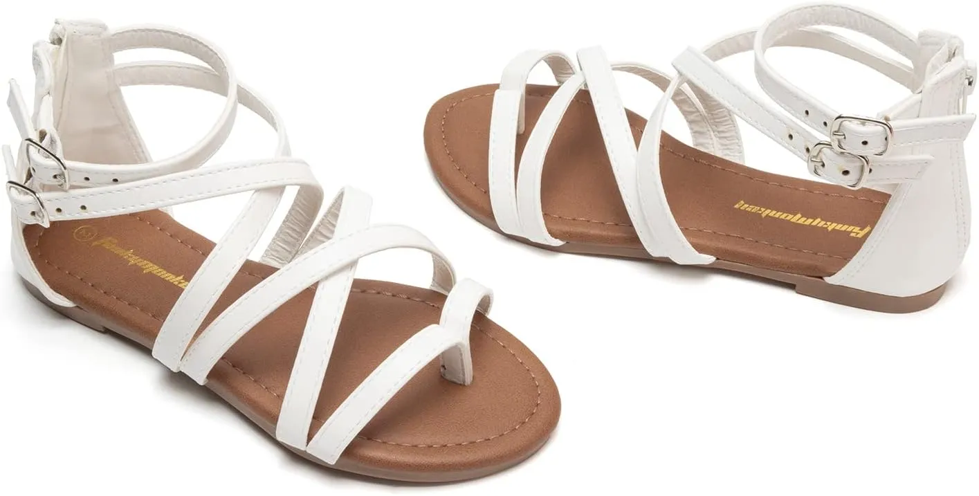 FUNKYMONKEY Girls Gladiator Strap Sandals Flat Fisherman Thong Cross Strappy Sandals
