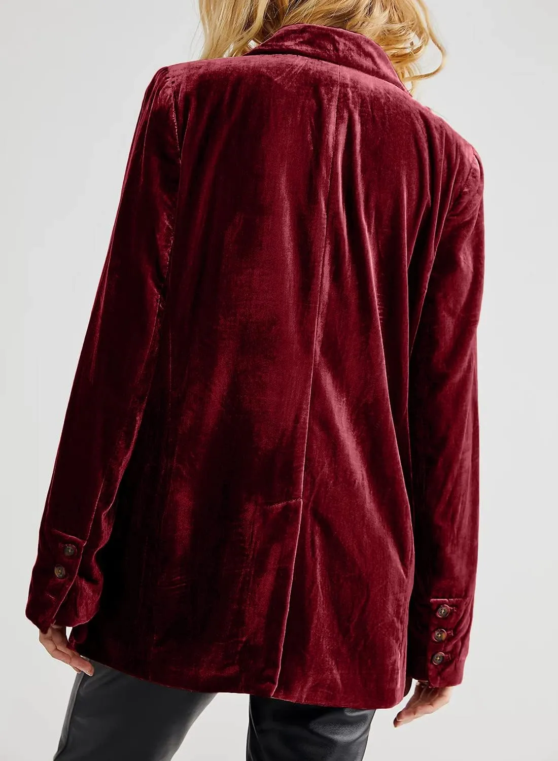 futurino Women's Solid Color Long Sleeve Velvet Jacket Open Front Casual Suit Cardigan Mid-Length Coat