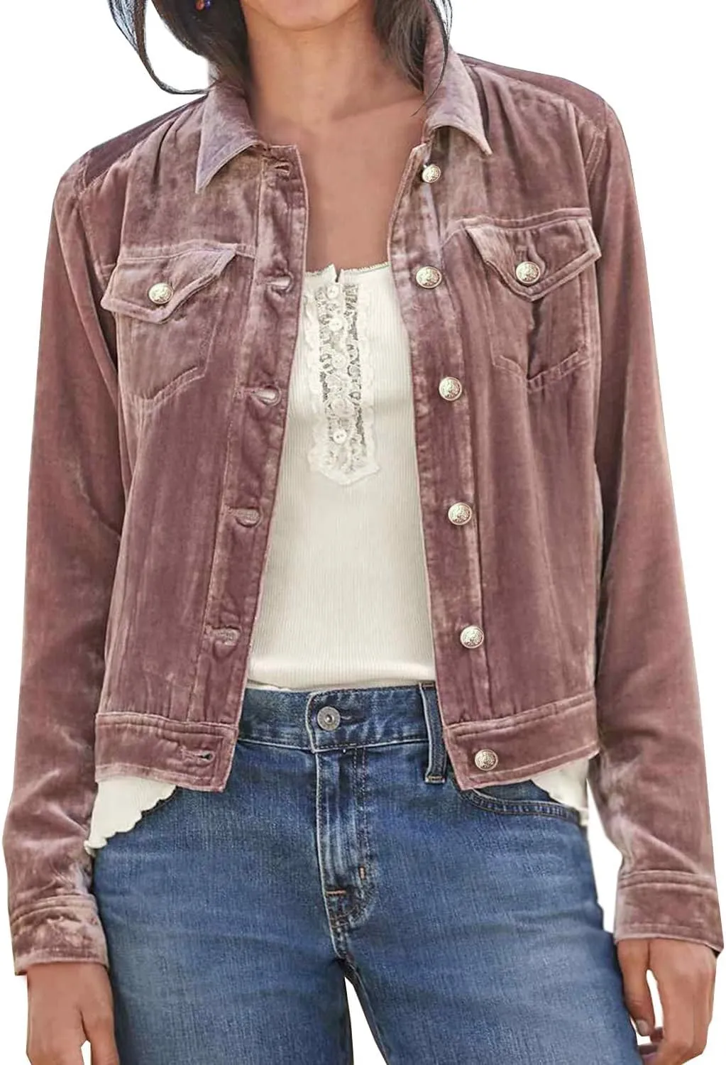 futurino Women's Solid Long Sleeve Velvet Jacket Cardigan Coat with Pocket Coat Future Women's Solid Long Sleeve Velvet