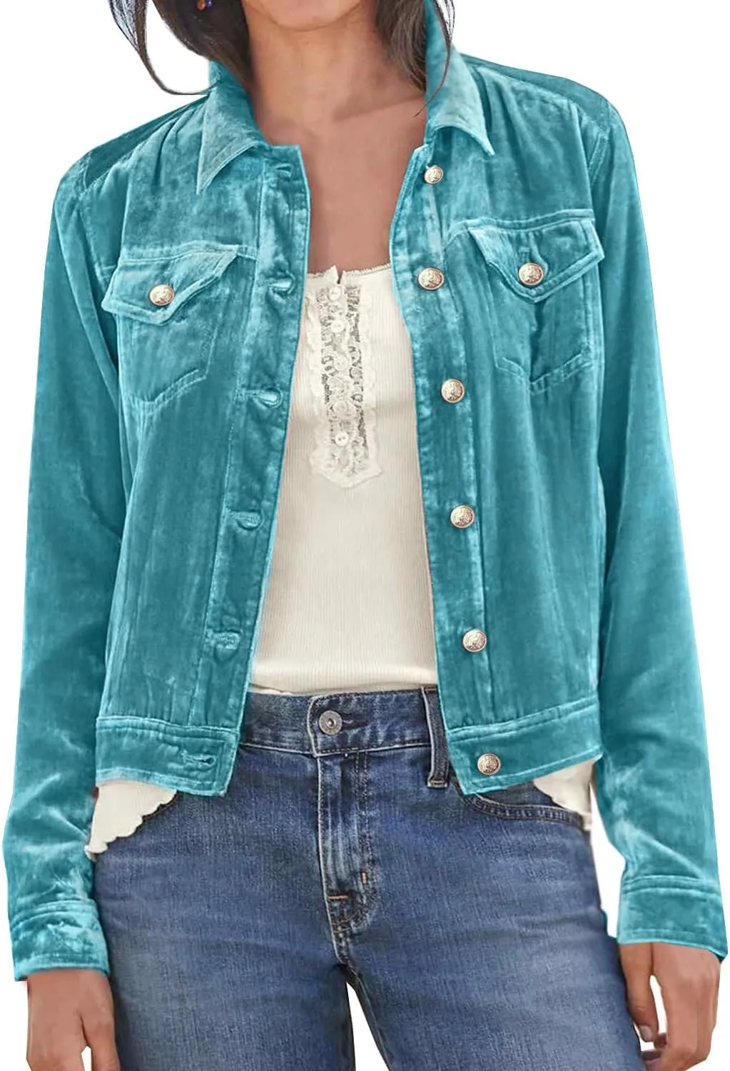 futurino Women's Solid Long Sleeve Velvet Jacket Cardigan Coat with Pocket Coat Future Women's Solid Long Sleeve Velvet