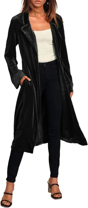 futurino Women's Solid Long Sleeve Velvet Jacket Open Front Cardigan Coat with Pockets Outerwear