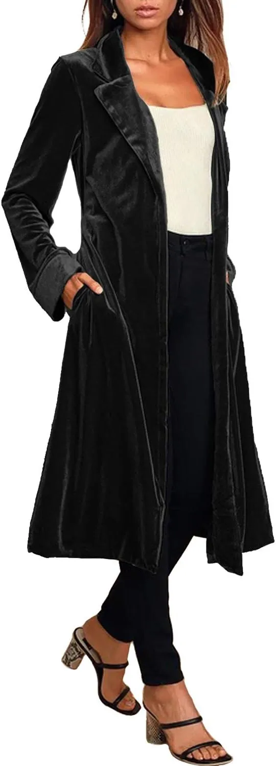 futurino Women's Solid Long Sleeve Velvet Jacket Open Front Cardigan Coat with Pockets Outerwear