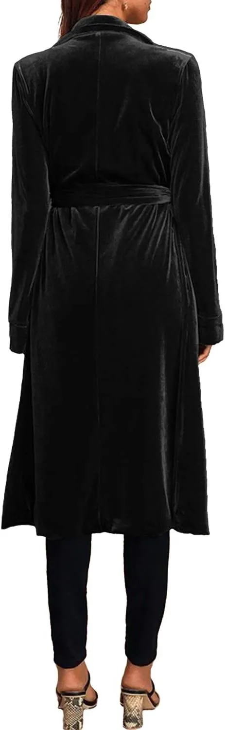 futurino Women's Solid Long Sleeve Velvet Jacket Open Front Cardigan Coat with Pockets Outerwear