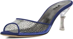 FYS Women Peep Open Toe Mid Heel Mules Crystal Heels Slide Dress Sandals Slip on Polka Dots Transparent Dress Party Summer Shoes Size 4-15 US