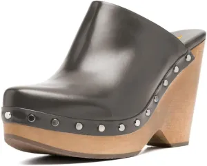 FYS Women Round Toe Slip on Mules Rivet Studded High Heel Wedges Fashion Party Dressy Shoes Size 4-16 US