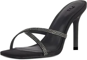 FYS Women Square Open Toe Cross Strap Mules Stiletto High Heels Slide Sandals Dress Party Prom Fashion Summer Shoes Size 4-15 US