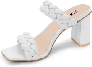 FYS Women Square Open Toe Mules Slip on Chunky High Heel Sandals Braid Cuchsioned Cool Summer Outdoor Indoor Shoes Size 4-15 US