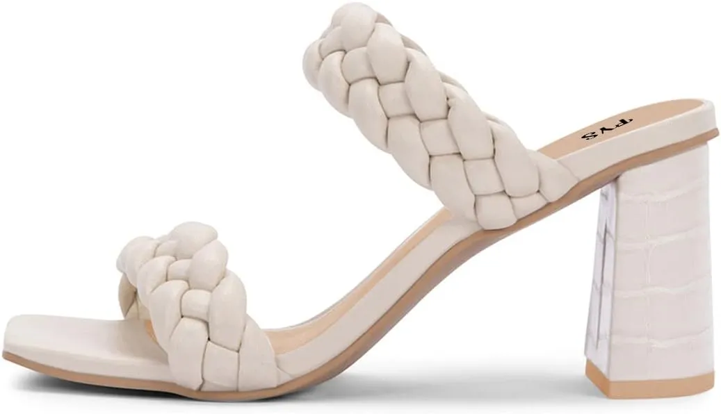 FYS Women Square Open Toe Mules Slip on Chunky High Heel Sandals Braid Cuchsioned Cool Summer Outdoor Indoor Shoes Size 4-15 US