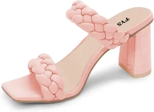 FYS Women Square Open Toe Mules Slip on Chunky High Heel Sandals Braid Cuchsioned Cool Summer Outdoor Indoor Shoes Size 4-15 US